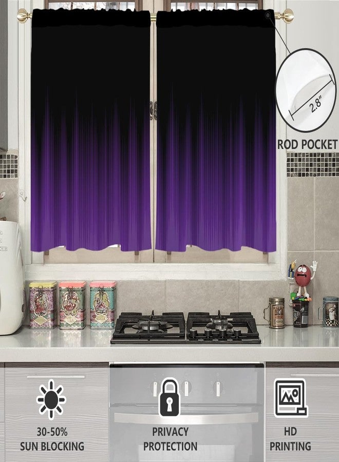 AAtter Purple and Black Window Curtain for Kitchen Abstract Ombre Striped Simple Art Gothic Small Short Home Living Room Bedroom Bathroom Drapes Treatment Tiers Fabric 1 Pair, 27.5" W x 39" L, Modern - Image 3